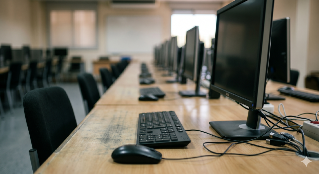 Aula de informática de academia de formación online